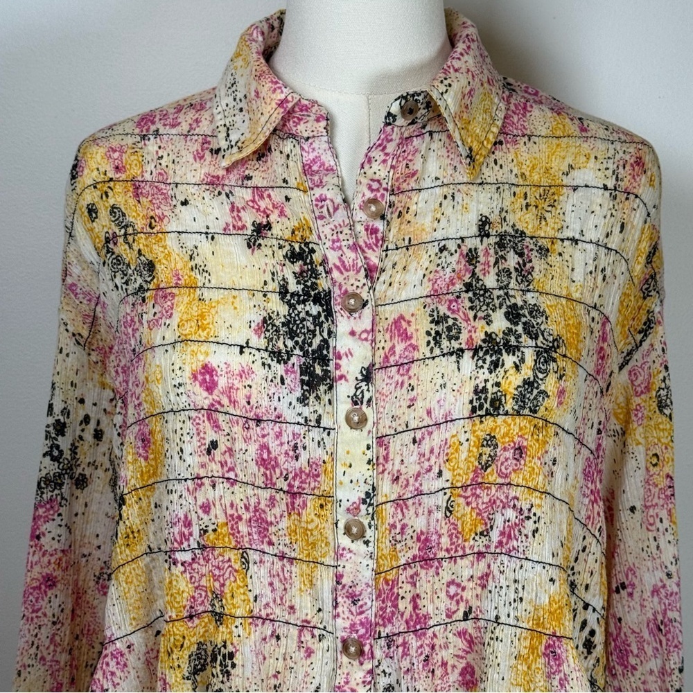 Pilcro | Anthropologie Smocked Buttondown Boho Blouse Women’s Size XXSP - Picture 6 of 12